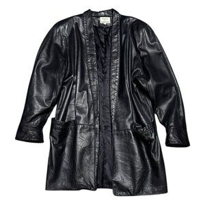 Vintage MAXIMA Tannery West Genuine LEATHER Trench Retro Coat Womens XS